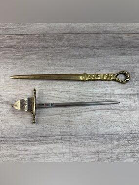 2 Vintage Letter Openers Gold Toned Toledo Sword